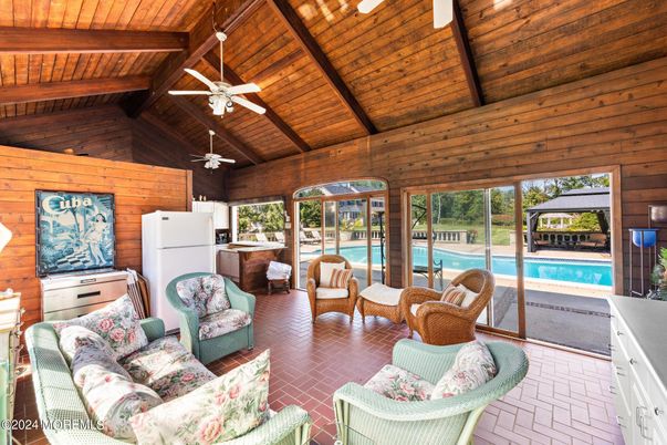 Interior, Living room, Pool, Wooden Beams, Wooden Ceilings, Wooden Walls