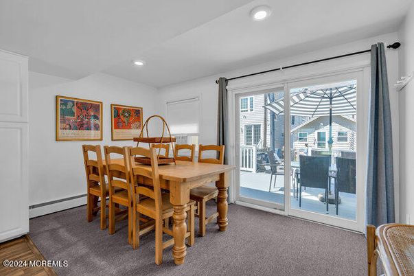 Dining room, Interior, Recessed Lighting, Wood Texture Flooring