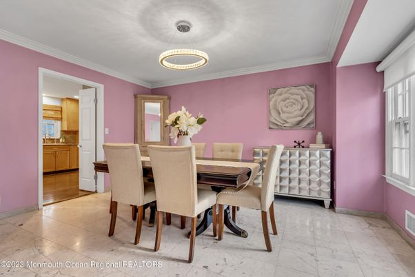 Dining room, Interior, Marble, Pendant Lights