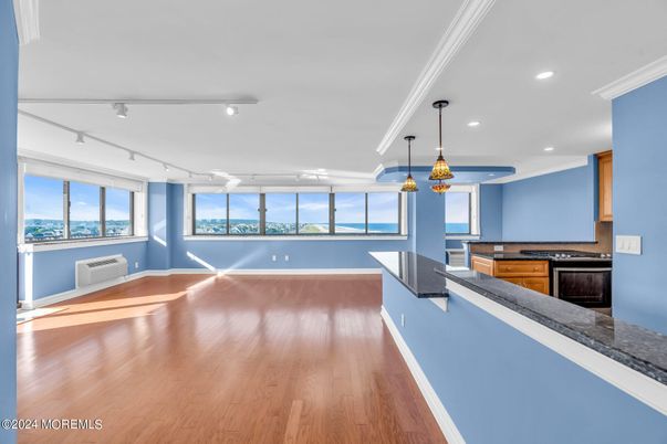 Interior, Kitchen, Pendant Lights, Recessed Lighting, Wood Texture Flooring