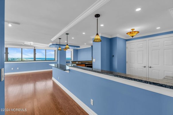 Interior, Kitchen, Pendant Lights, Recessed Lighting, Wood Texture Flooring