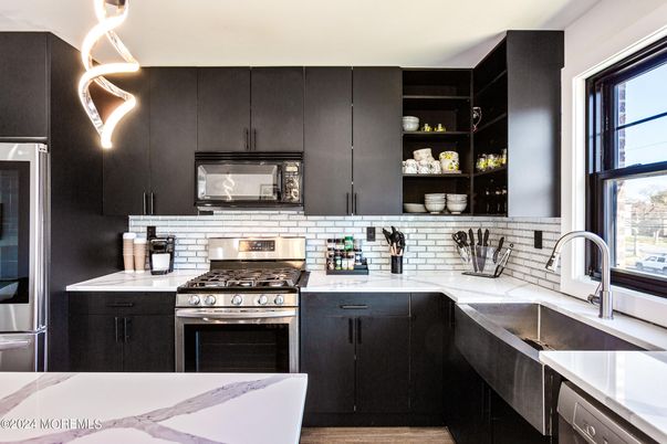 Interior, Kitchen, Pendant Lights, Stainless Steel Appliances, Wood Texture Flooring