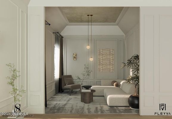 Interior, Living room, Pendant Lights, Wood Texture Flooring