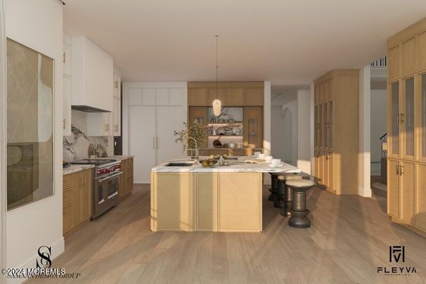 Interior, Kitchen, Pendant Lights, Stainless Steel Appliances, Wood Texture Flooring