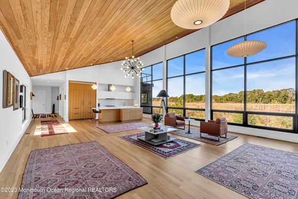 Interior, Kitchen, Living room, Pendant Lights, Wooden Ceilings, Wood Texture Flooring