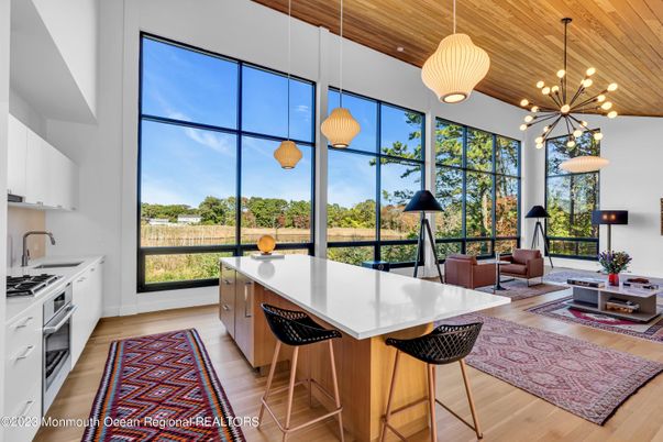Interior, Kitchen, Living room, Pendant Lights, Wooden Ceilings, Wood Texture Flooring
