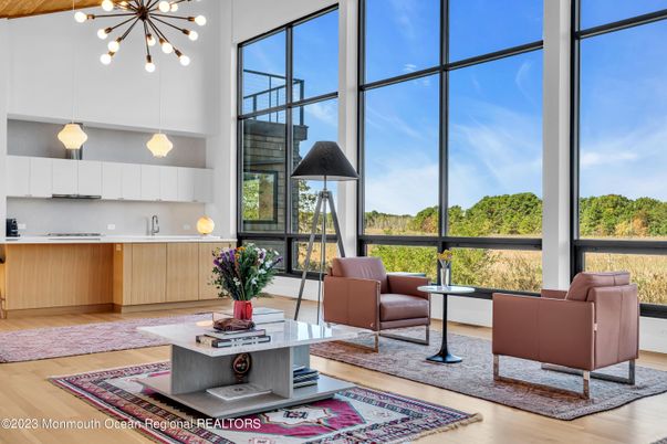 Interior, Kitchen, Living room, Pendant Lights, Wood Texture Flooring