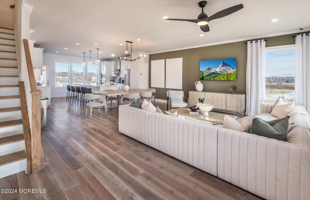 Dining room, Interior, Kitchen, Living room, Pendant Lights, Recessed Lighting, Wood Texture Flooring