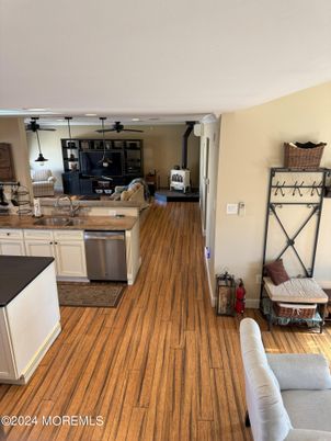 Interior, Kitchen, Pendant Lights, Wood Texture Flooring