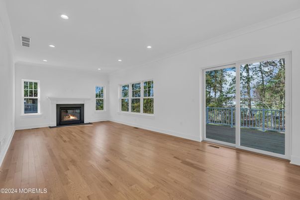 Empty room, Fireplace, Interior, Recessed Lighting, Wood Texture Flooring