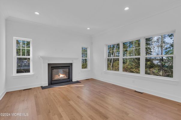 Empty room, Fireplace, Interior, Recessed Lighting, Wood Texture Flooring