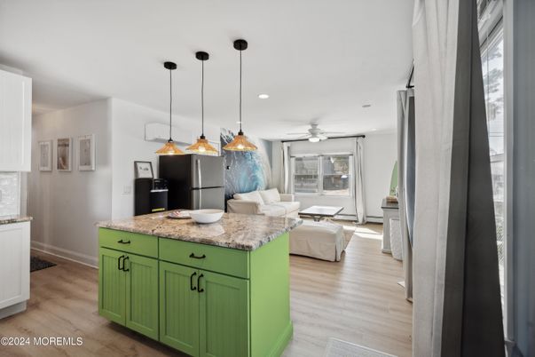 Dining room, Interior, Kitchen, Living room, Pendant Lights, Recessed Lighting, Wood Texture Flooring