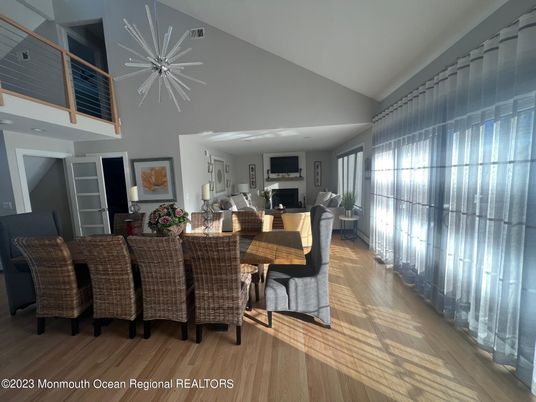 Dining room, Fireplace, Interior, Living room, Wood Texture Flooring