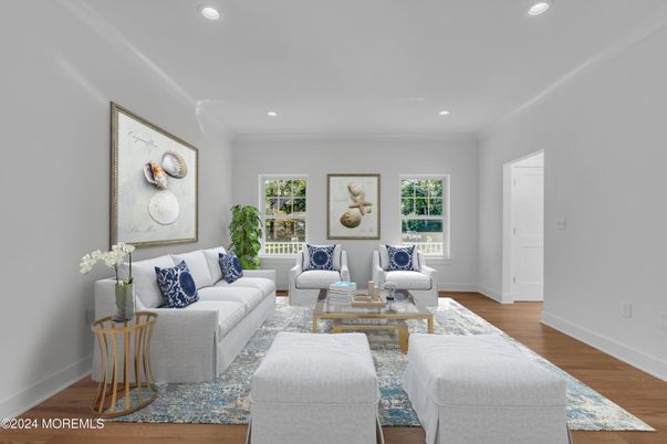 Interior, Living room, Recessed Lighting, Wood Texture Flooring