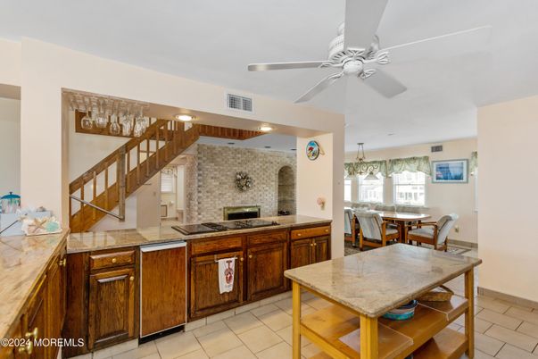 Dining room, Interior, Kitchen, Recessed Lighting, Stone Walls