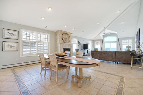 Dining room, Fireplace, Interior, Living room, Recessed Lighting