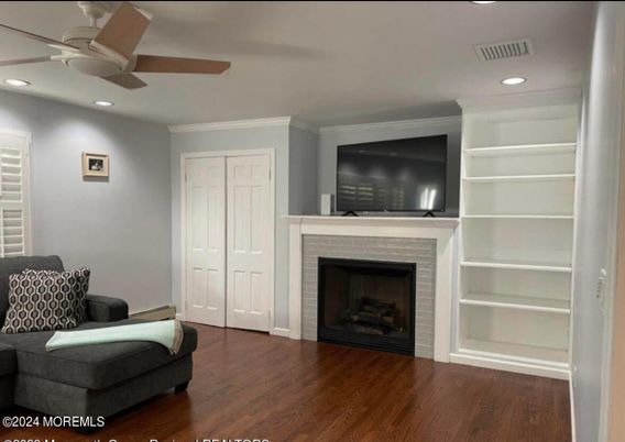 Fireplace, Interior, Recessed Lighting, Wood Texture Flooring