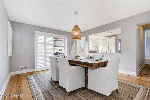 Dining room, Interior, Living room, Pendant Lights, Wood Texture Flooring