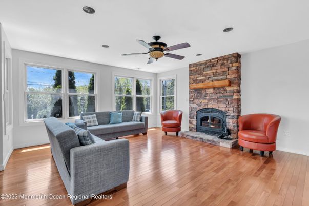 Fireplace, Interior, Living room, Stone Walls, Wood Texture Flooring