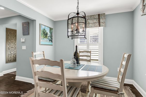 Dining room, Interior, Pendant Lights, Wood Texture Flooring