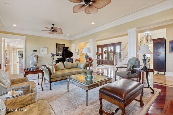 Interior, Living room, Piano, Recessed Lighting, Wood Texture Flooring