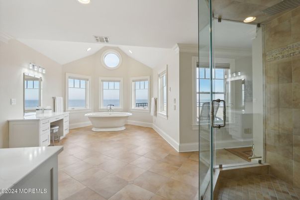 Bathroom, Dual Sink Vanities, Free Standing Baths, Glass Shower, Interior, Recessed Lighting