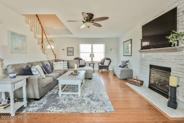 Fireplace, Interior, Living room, Stone Walls, Wood Texture Flooring
