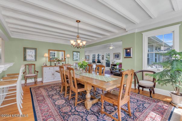 Chandelier, Dining room, Interior, Wood Texture Flooring
