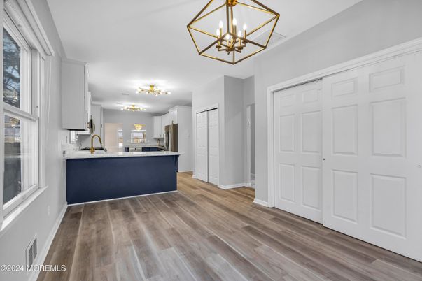 Interior, Kitchen, Pendant Lights, Stainless Steel Appliances, Wood Texture Flooring