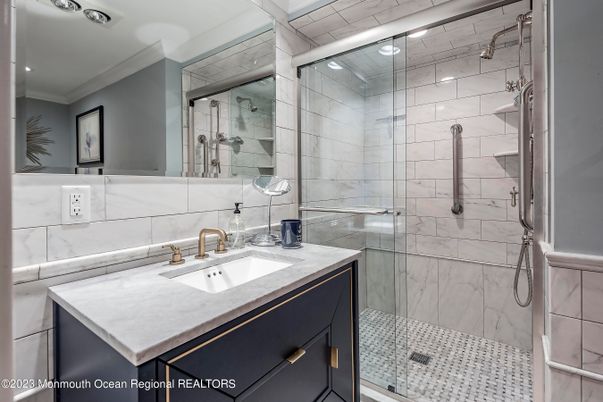 Bathroom, Glass Shower, Interior, Recessed Lighting