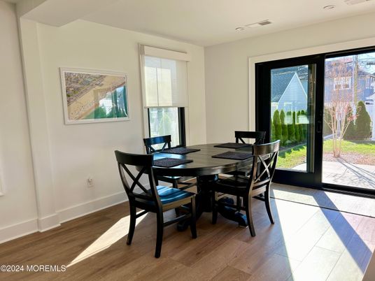 Dining room, Interior, Recessed Lighting, Wood Texture Flooring