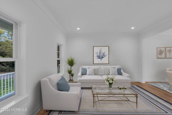Interior, Living room, Recessed Lighting, Wood Texture Flooring