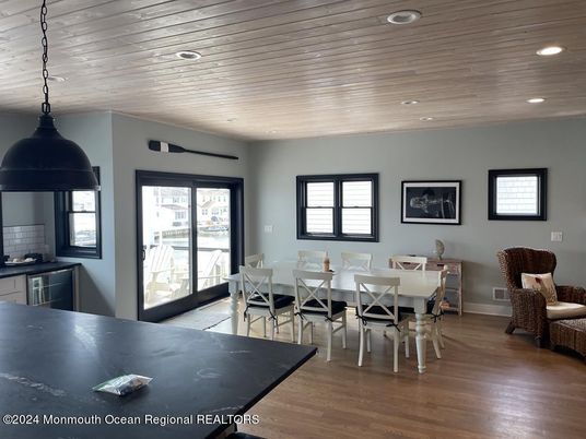 Dining room, Interior, Pendant Lights, Recessed Lighting, Wooden Ceilings, Wood Texture Flooring