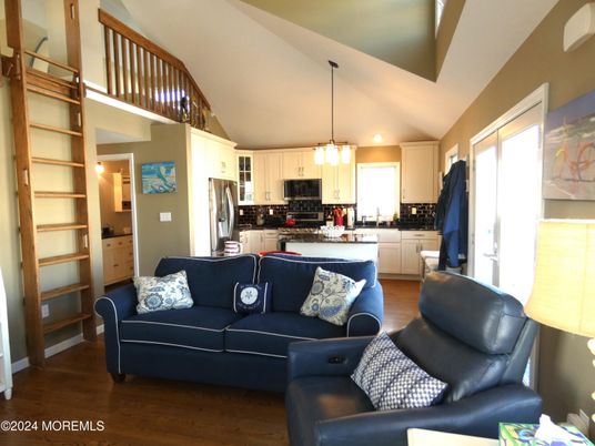 Interior, Kitchen, Living room, Pendant Lights, Stainless Steel Appliances, Wood Texture Flooring