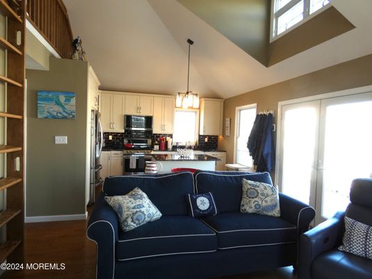 Interior, Kitchen, Living room, Pendant Lights, Stainless Steel Appliances, Wood Texture Flooring