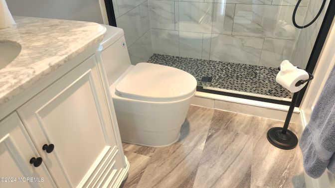 Bathroom, Interior, Marble Walls, Wood Texture Flooring