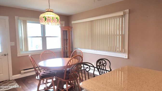 Dining room, Interior, Pendant Lights, Wood Texture Flooring