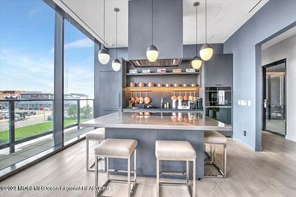Interior, Kitchen, Pendant Lights, Stainless Steel Appliances, Wood Texture Flooring