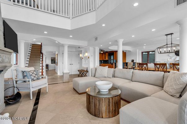 Chandelier, Dining room, Fireplace, Interior, Living room, Pendant Lights, Recessed Lighting