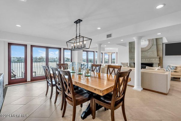 Dining room, Fireplace, Interior, Living room, Pendant Lights, Recessed Lighting