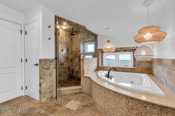 Bathroom, Glass Shower, Interior, Pendant Lights