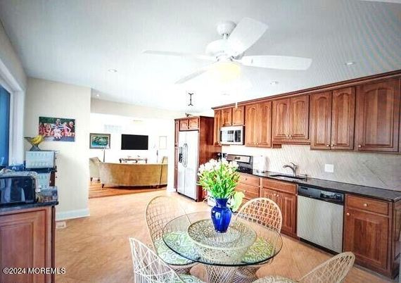 Dining room, Interior, Kitchen, Living room, Recessed Lighting, Stainless Steel Appliances