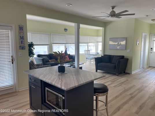 Interior, Kitchen, Living room, Recessed Lighting, Wood Texture Flooring