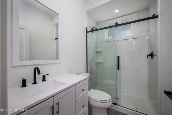 Bathroom, Glass Shower, Interior, Marble Walls, Recessed Lighting