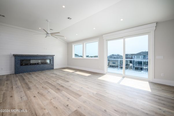 Empty room, Fireplace, Interior, Recessed Lighting, Wood Texture Flooring