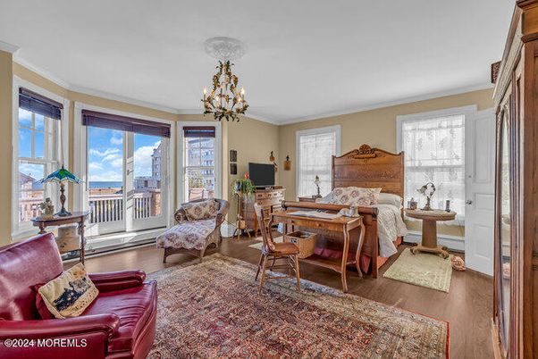 Bedroom, Chandelier, Interior, Wood Texture Flooring