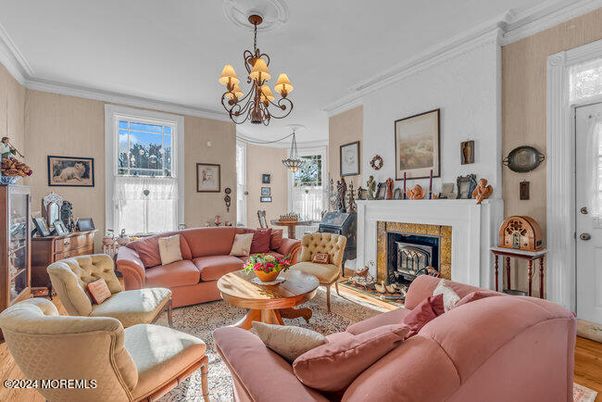 Chandelier, Dining room, Fireplace, Interior, Living room, Wood Texture Flooring