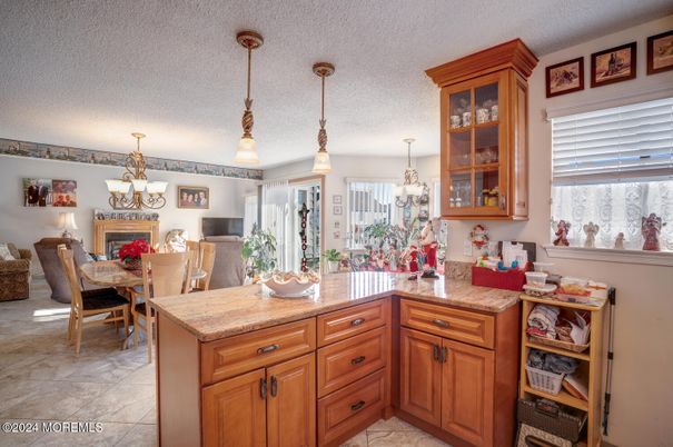 Dining room, Fireplace, Interior, Pendant Lights
