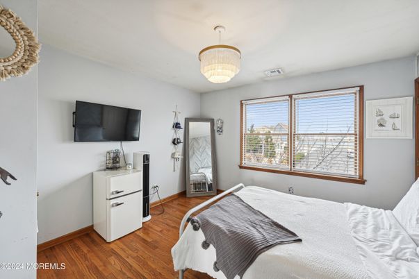 Bedroom, Chandelier, Interior, Wood Texture Flooring