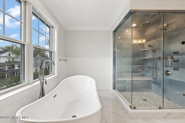 Bathroom, Free Standing Baths, Glass Shower, Interior, Marble